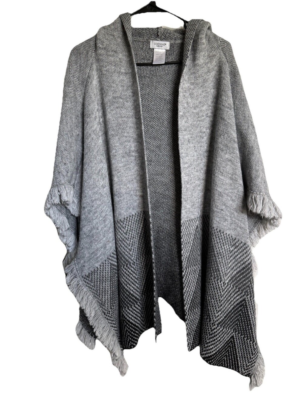 Cocogio Women’s One Size Hooded Fringe Gray Sweater Made In Italy Wool Alpaca